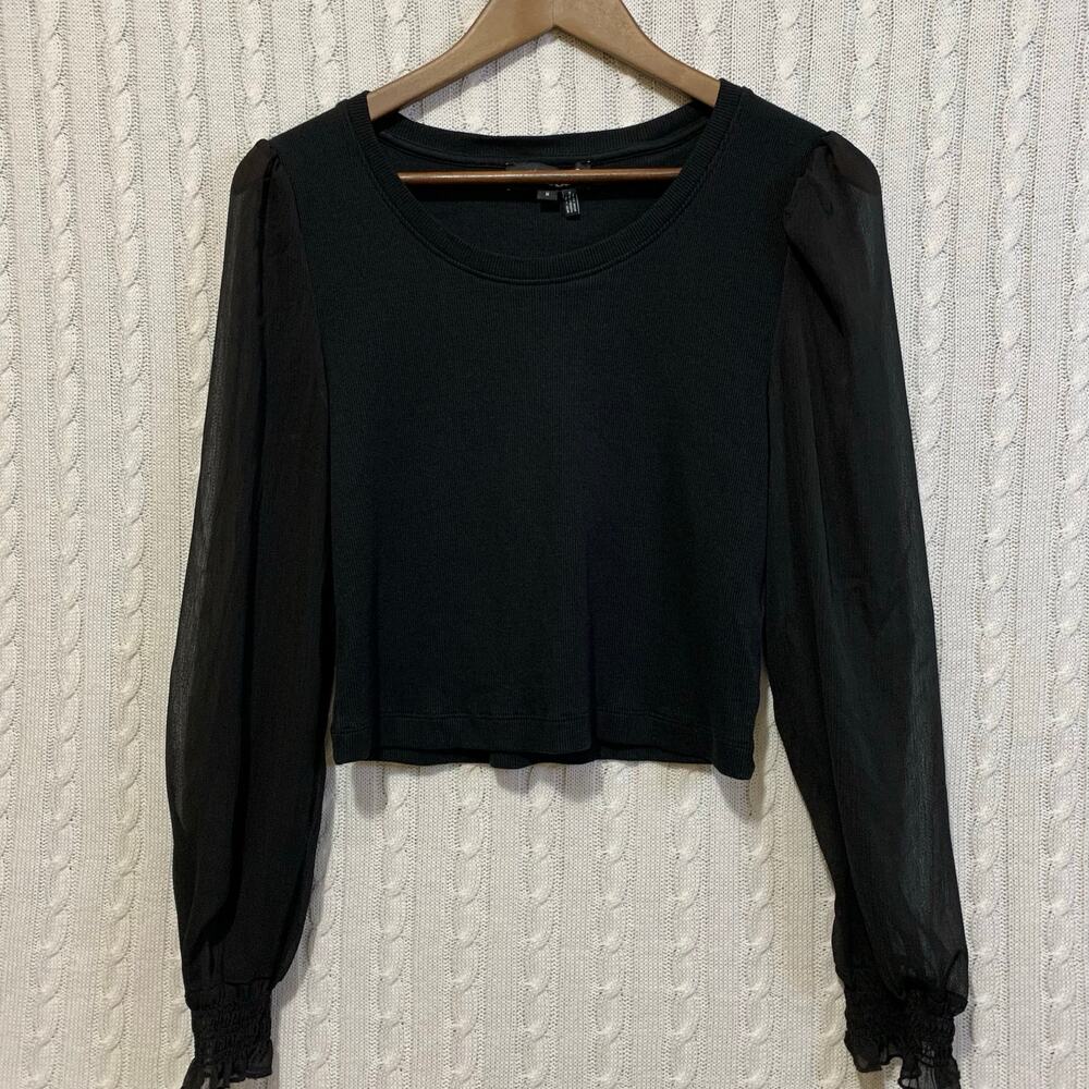 DKNY Cotton Top With Sheer Poly Long Sleeve Women’s Size Medium